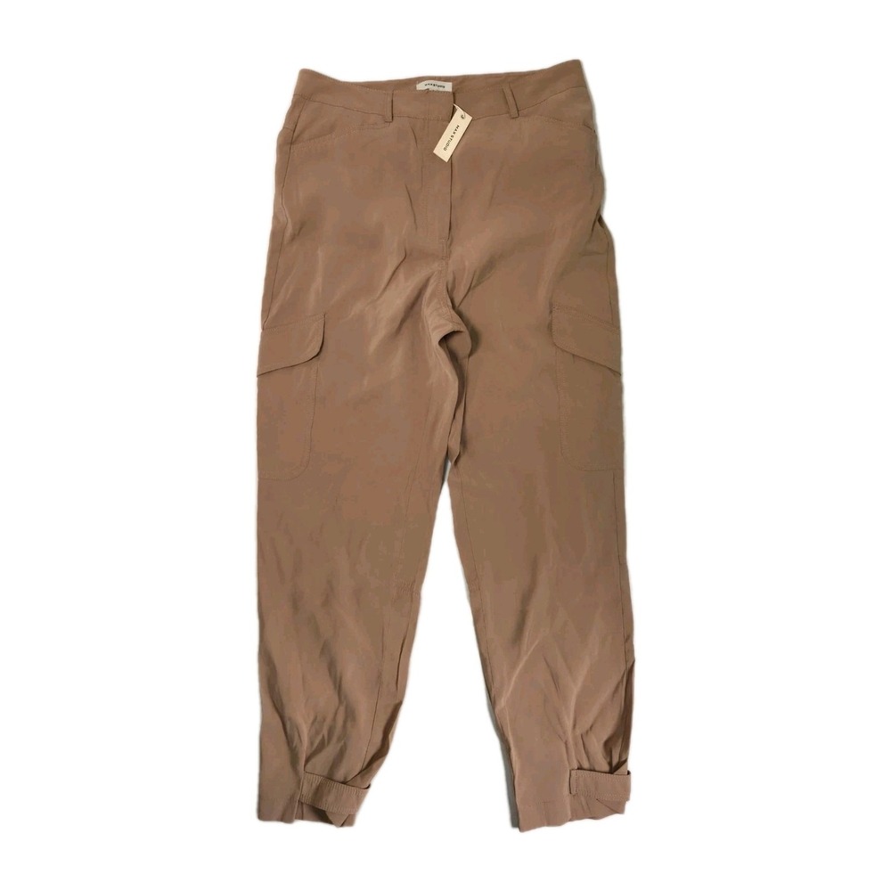 NWT Max Studio Tan Utility Rayon Cargo Pants Ankle Tab Hem Womens Size 8 30×28